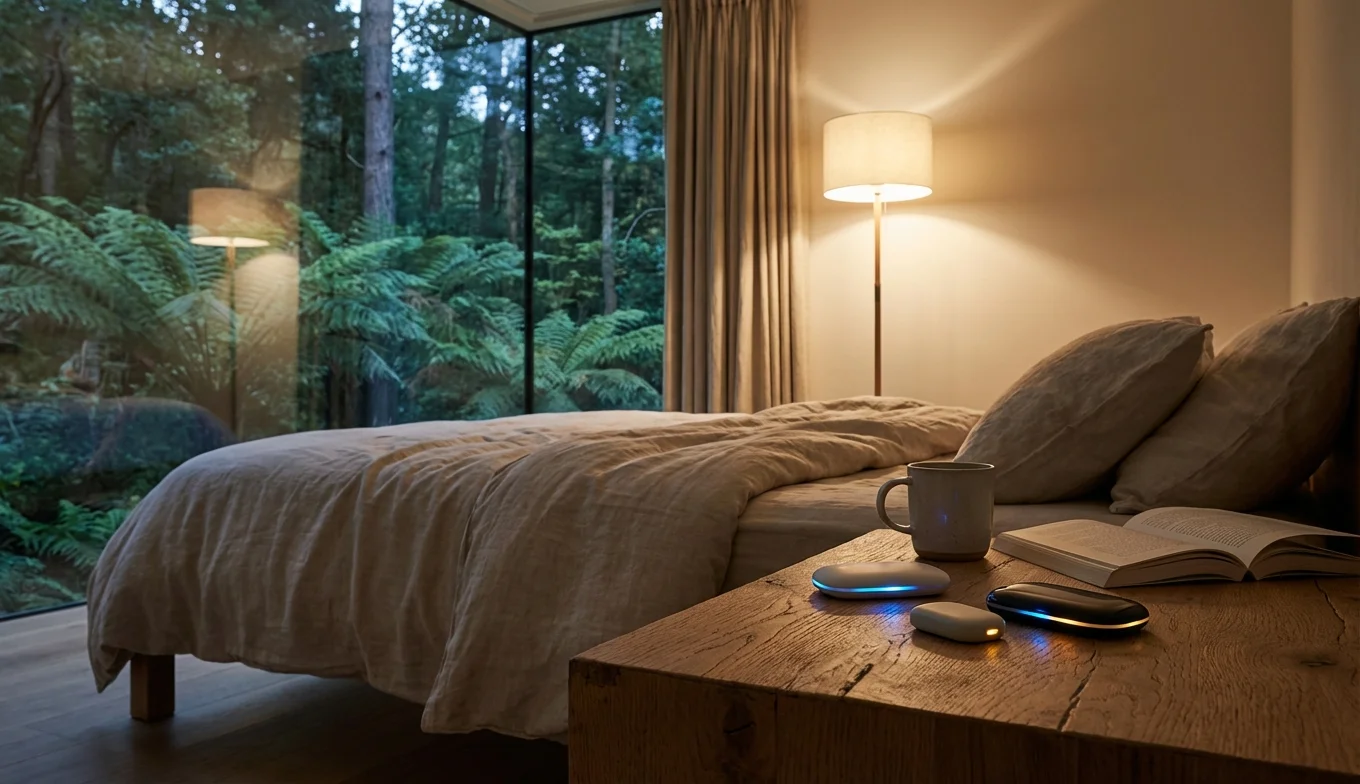 Sleepmaxxing - concepto de optimización del sueño con tecnología y bienestar