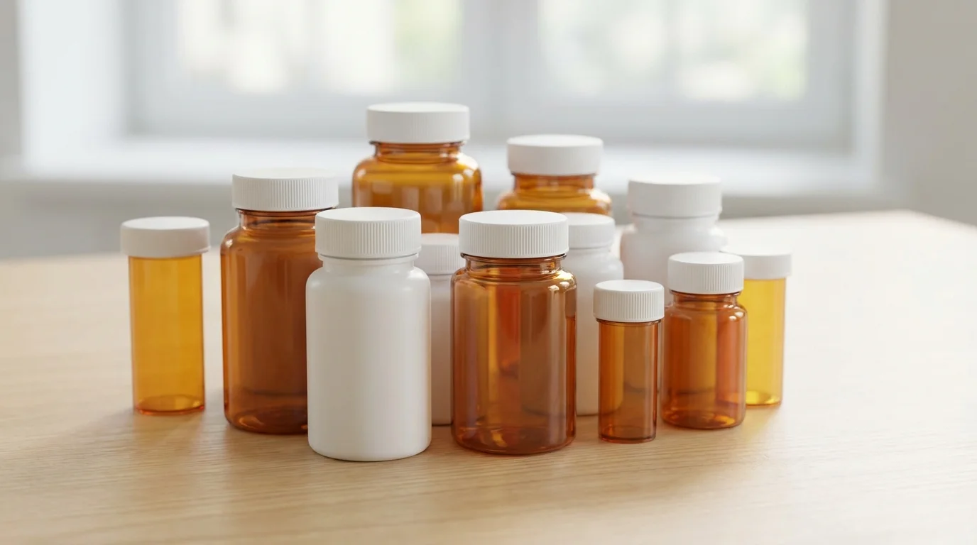 misinformación emocional - frascos de pastillas genéricos sin etiquetas sobre una superficie limpia