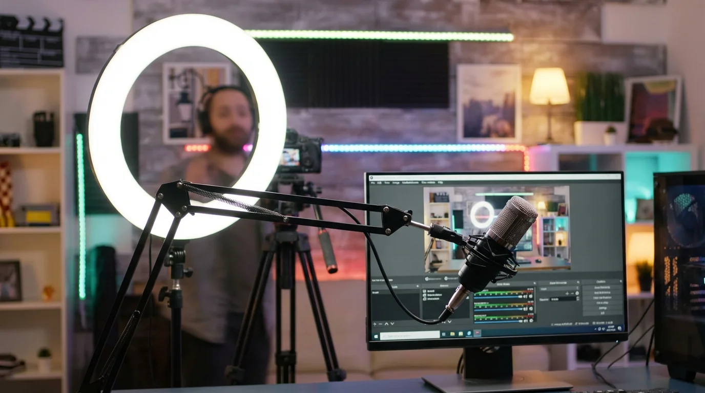 misinformación emocional - estudio de grabación de redes sociales con luz de anillo