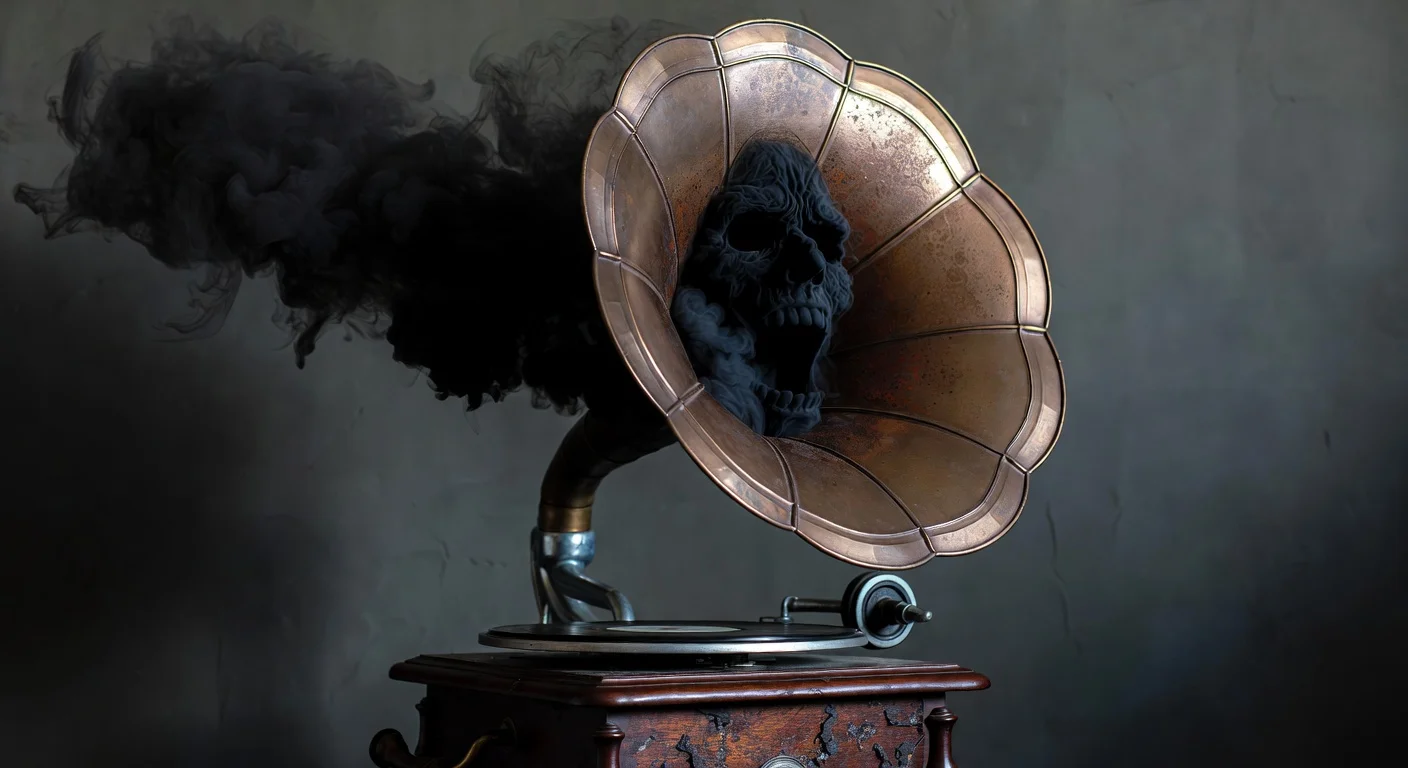 efectos de sonido de terror - gramófono antiguo expulsando humo con forma de cara gritando