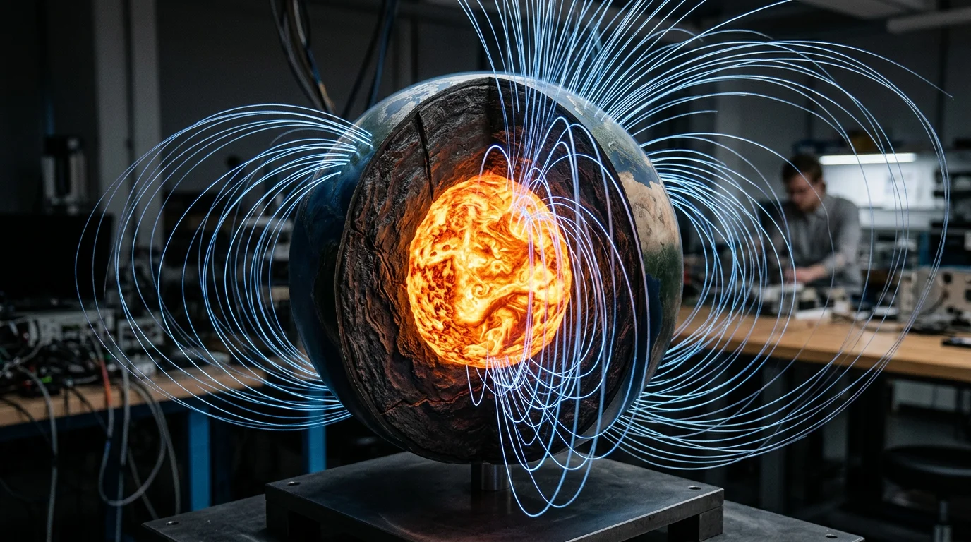 núcleo de la Tierra - visualización científica del campo magnético y la rotación