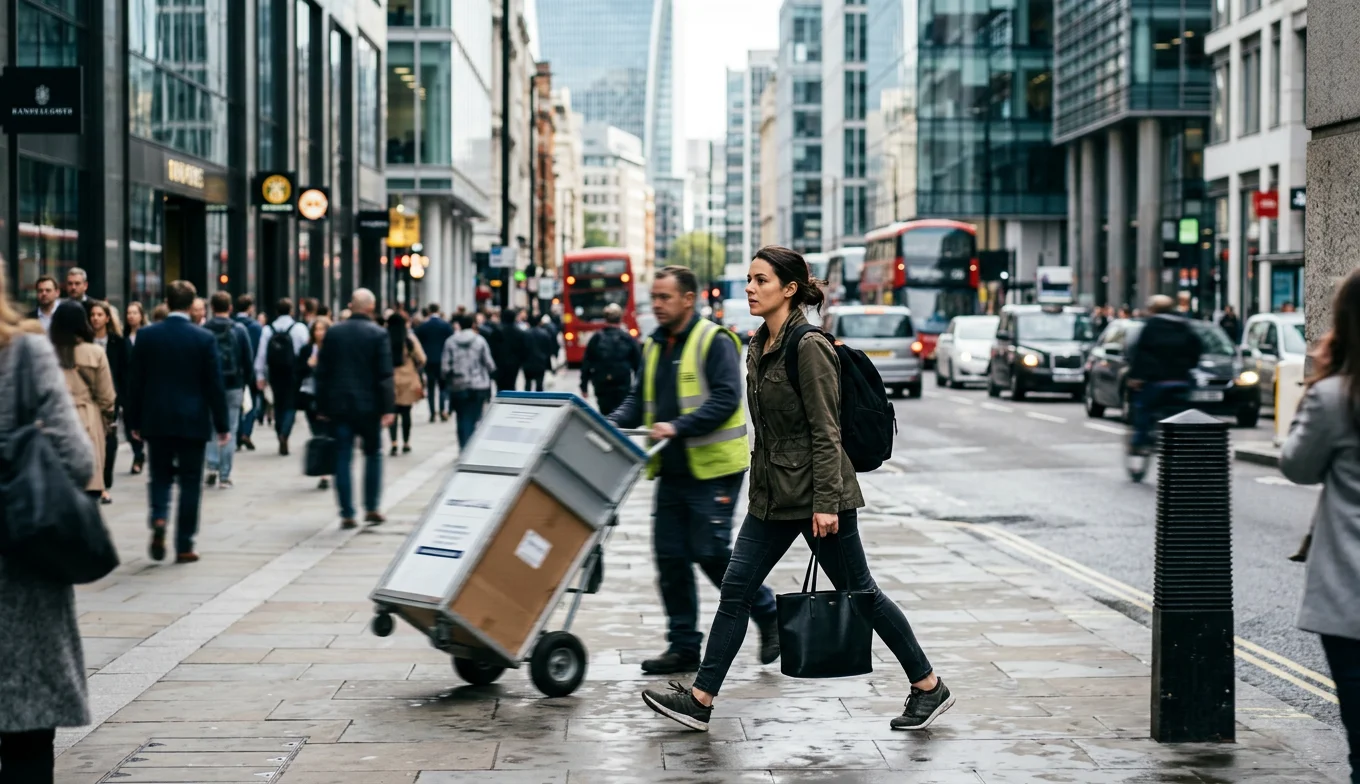 Mecanismo de la visión periférica para detectar el miedo 7 visión periférica - persona reaccionando instintivamente a un estímulo en una calle concurrida