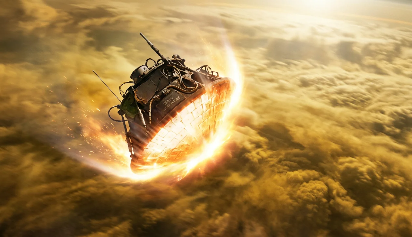 fosfina en Venus - sonda espacial entrando en la atmósfera de Venus