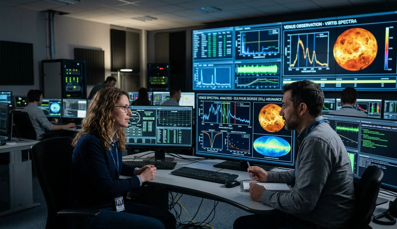 fosfina en Venus - pantallas de control astronómico con datos espectrales de Venus