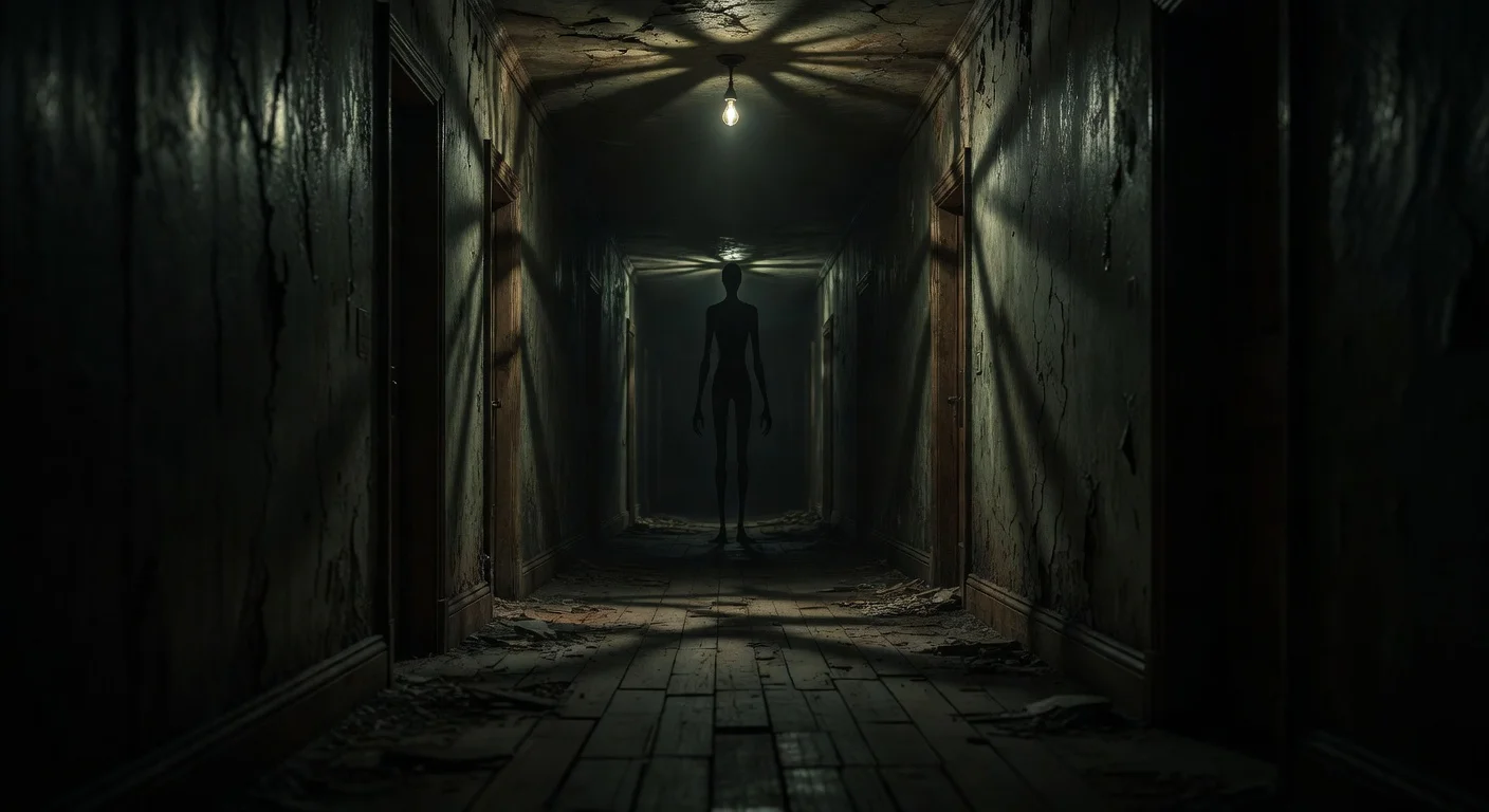 soñar con monstruos - silueta alta y delgada al final de un pasillo oscuro