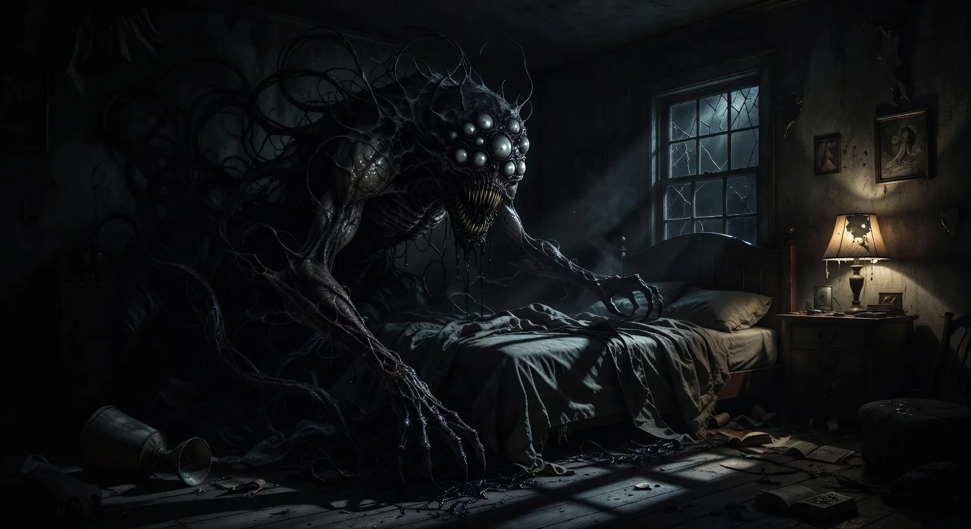 soñar con monstruos - monstruo surrealista emergiendo de las sombras de una habitación